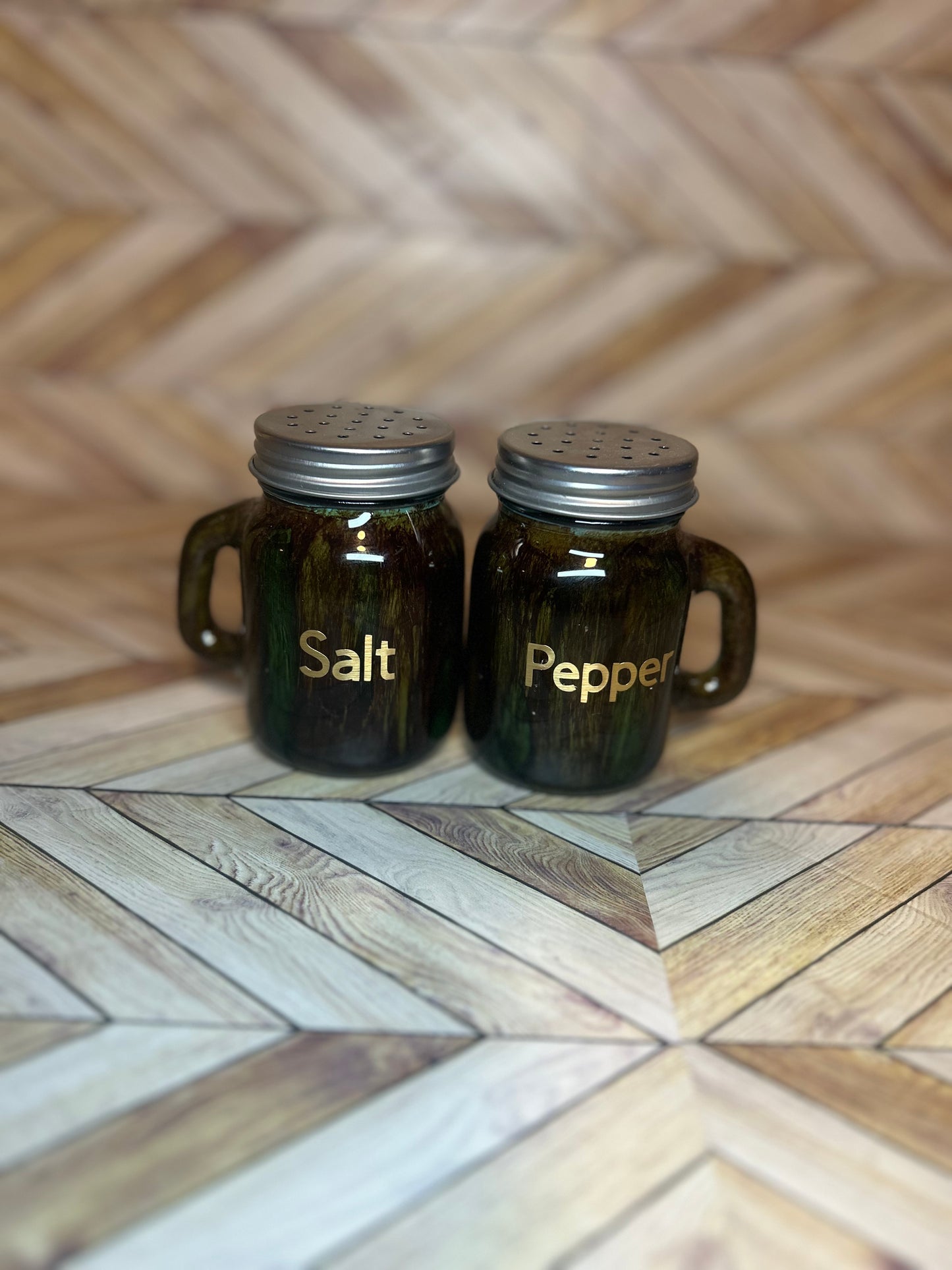 Salt & Pepper shakers blue wood grain