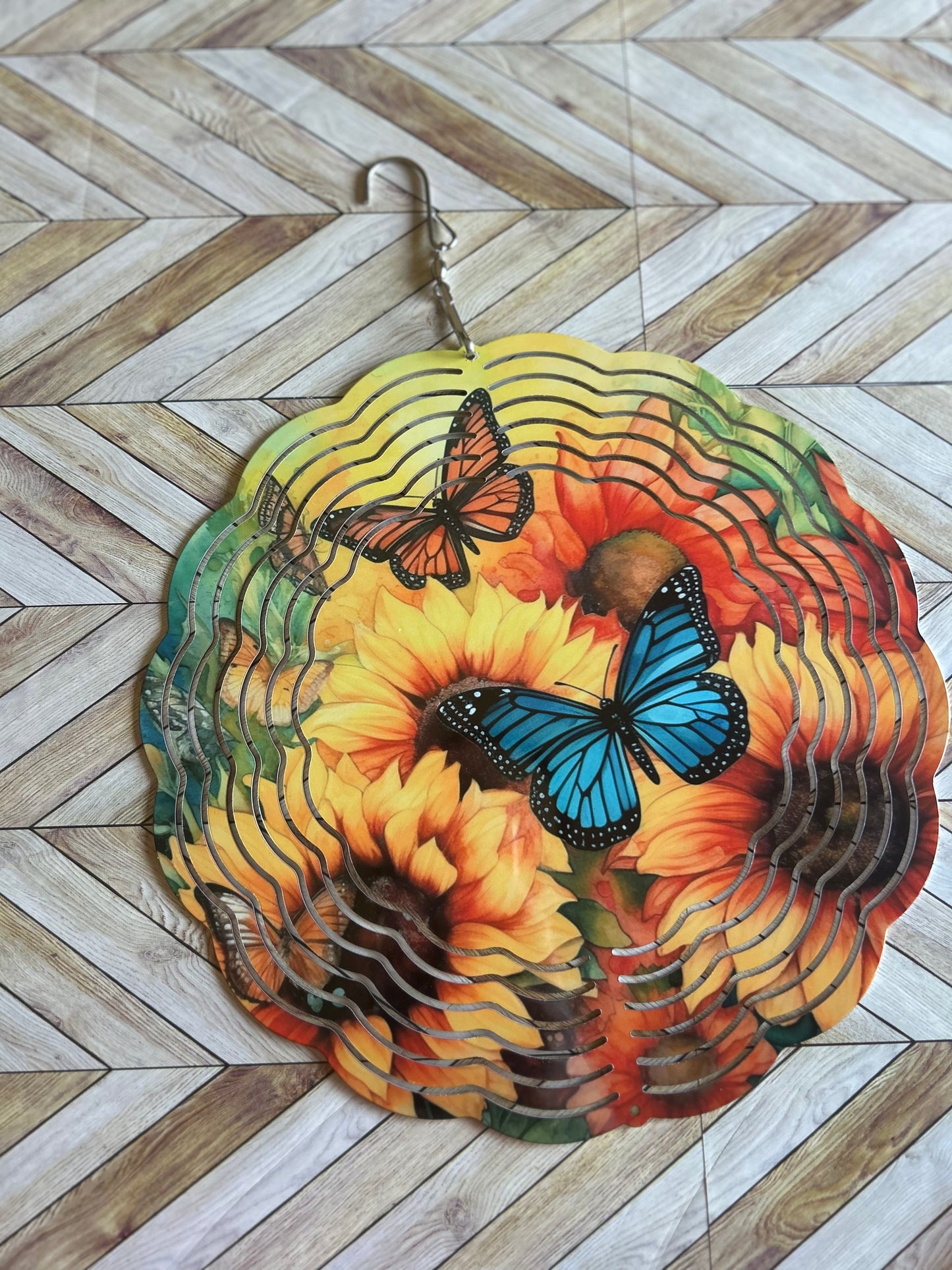 Sunflower and butterflies wind spinner