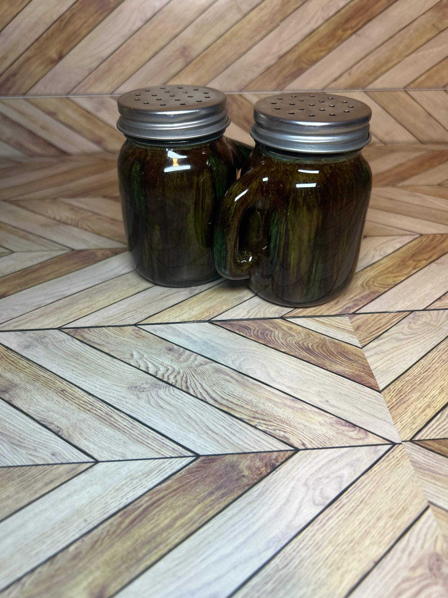 Salt & Pepper shakers blue wood grain