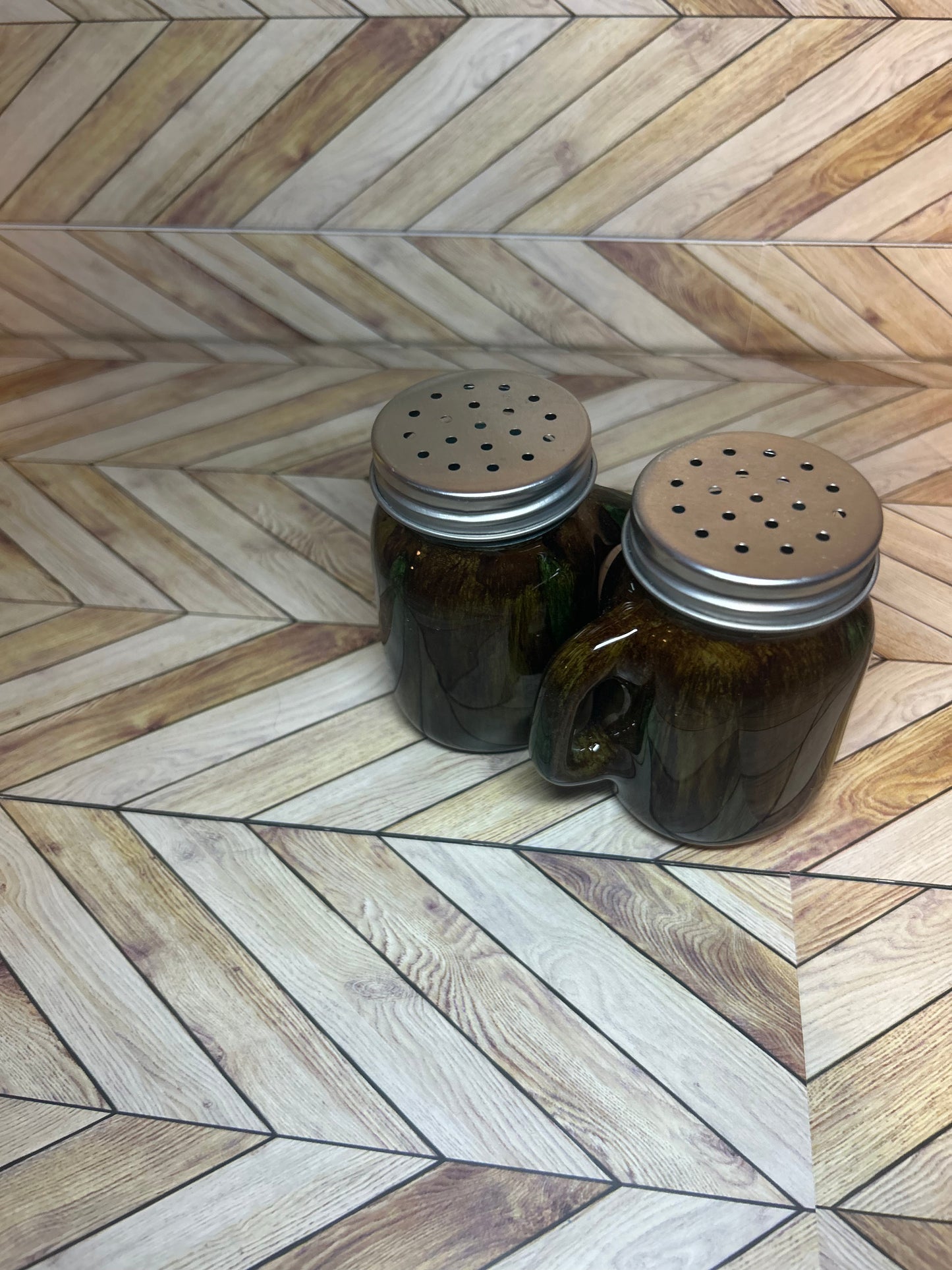 Salt & Pepper shakers blue wood grain